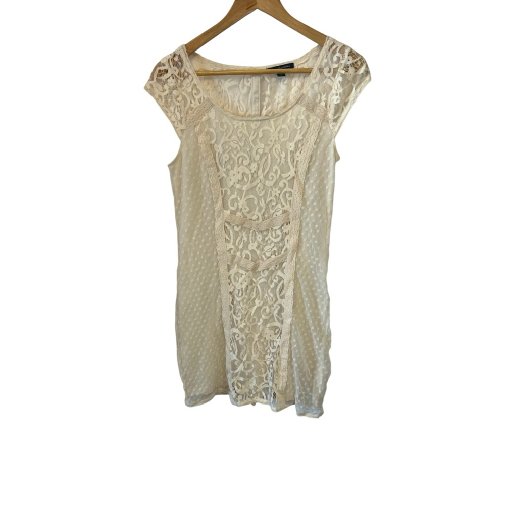 AMERICAN EAGLE Women’s Lace Dress Cream Short Sleeve Short Dress 4